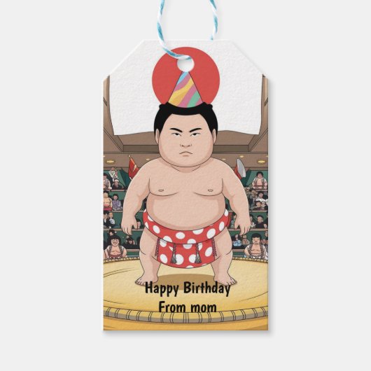 日本国旗を掲げた力士 ギフトタグ (正面)