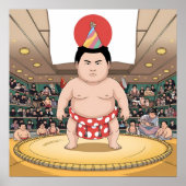 日本国旗を掲げた力士 ポスター (正面)