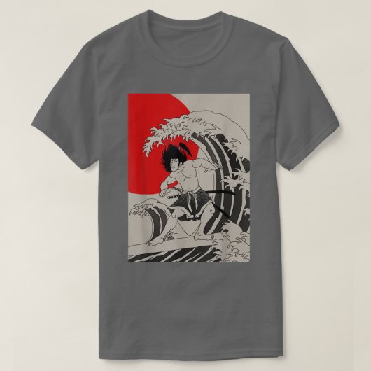 日本国旗ジャパネス侍サーファー素晴らしウェーブT Tシャツ (デザイン正面)
