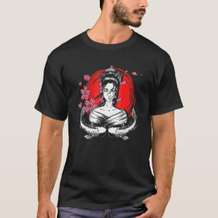 日本国旗 ゲイシャ 魚 桜 さくら 花の木 Tシャツ