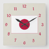 日本国旗：日の丸、日章木、赤日 スクエア壁時計 (正面)