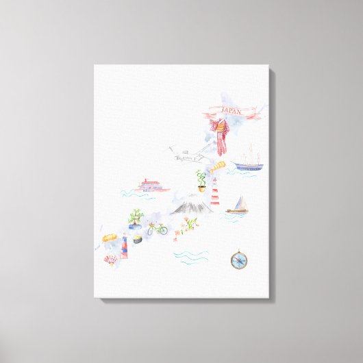 日本地図イラスト キャンバスプリント (正面)