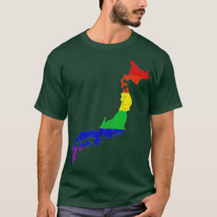 日本地図ゲイプライドレインボー国旗のLGBサポート Tシャツ