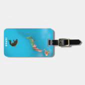 日本地図図解入りの、写真付きの旅行ポスタープリント。 ラゲッジタグ (正面横)