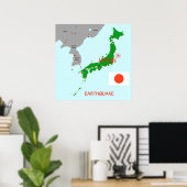 日本地震地震地図 ポスター (ホームオフィス)
