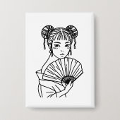 日本女性扇風アート 缶バッジ (正面)