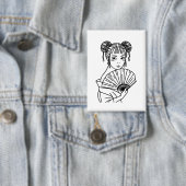 日本女性扇風アート 缶バッジ (インサイチュ)