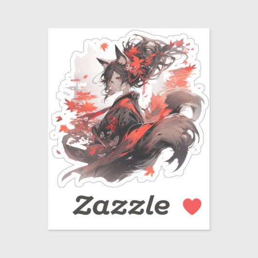 日本妖怪アートキツネ女子 シール (シート)