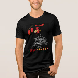 日本寺院＆タイポグラフィー ヴィンテージスタイルTシャツ トライブレンドＴシャツ