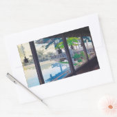 日本庭園クール湖山景 長方形シール (封筒)