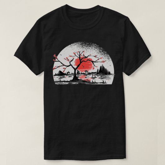 日本庭鳥居の侍 Tシャツ (デザイン正面)