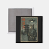 日本忍者猫UFO寺院浮世絵アート メンズ マグネット (正面/裏面)