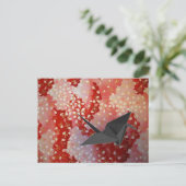 日本折り鶴ピンク桜さくらんぼ花 ポストカード (スタンド正面)