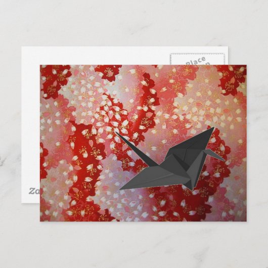 日本折り鶴ピンク桜さくらんぼ花 ポストカード (正面/裏面)