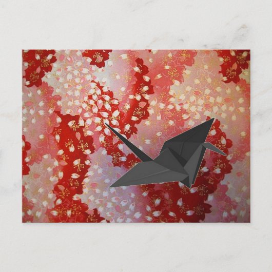 日本折り鶴ピンク桜さくらんぼ花 ポストカード (正面)
