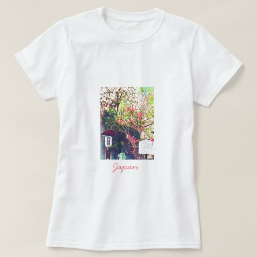 日本旅行風景灯篭桜 Tシャツ (デザイン正面)