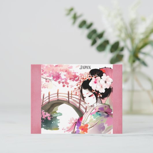 日本日本の芸者さくらんぼ花見旅行 ポストカード (スタンド正面)