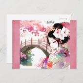 日本日本の芸者さくらんぼ花見旅行 ポストカード (正面/裏面)