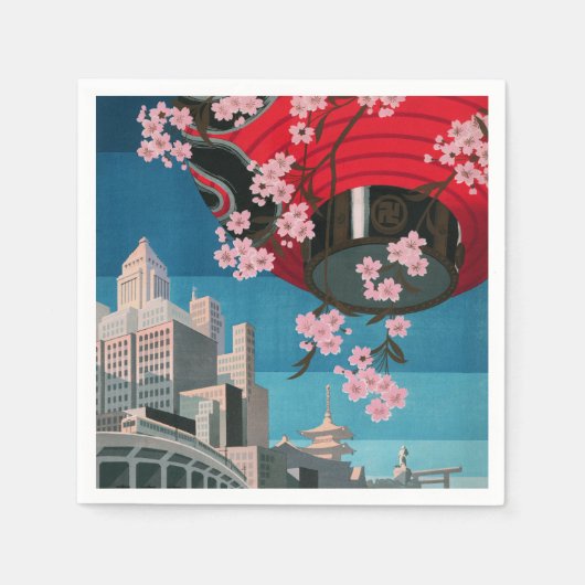 日本東京ヴィンテージ日本の旅行ポスター スタンダードカクテルナプキン (正面)