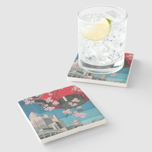 日本東京ヴィンテージ日本の旅行ポスター ストーンコースター (横)