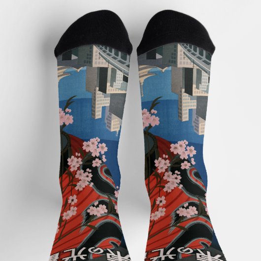 日本東京ヴィンテージ日本の旅行ポスター ソックス (上部)