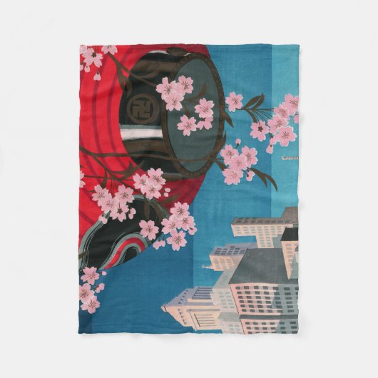 日本東京ヴィンテージ日本の旅行ポスター フリースブランケット (正面)