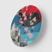日本東京ヴィンテージ日本の旅行ポスター ラウンド壁時計 (傾斜)