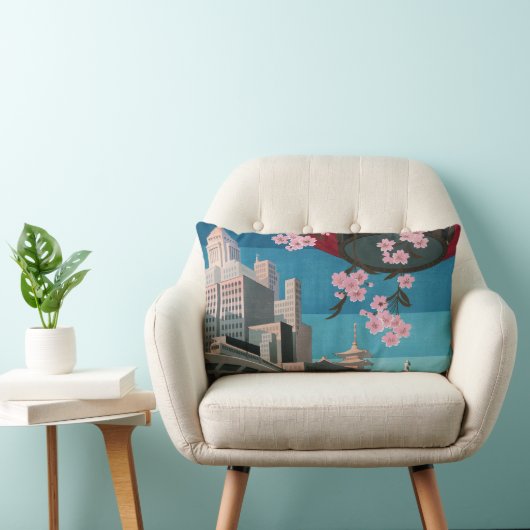 日本東京ヴィンテージ日本の旅行ポスター ランバークッション (椅子)