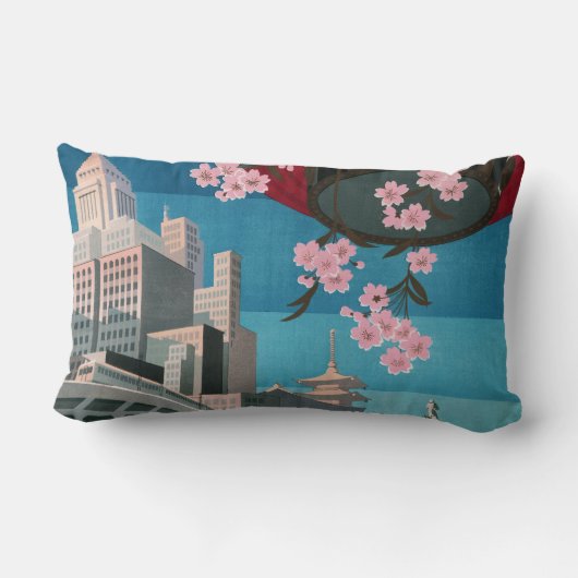 日本東京ヴィンテージ日本の旅行ポスター ランバークッション (裏面)