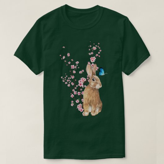 日本桜さくらんぼブロッサムラビット日本の Tシャツ (デザイン正面)