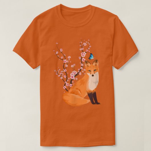 日本桜さくらんぼ狐の花日本の咲 Tシャツ (デザイン正面)