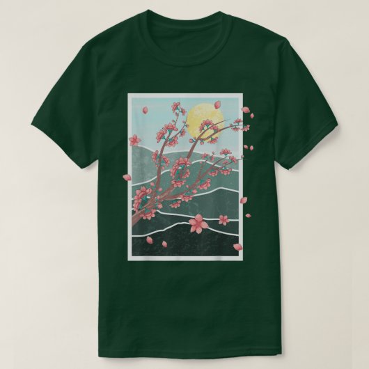 日本桜ピンク日本のさくらんぼ花 Tシャツ (デザイン正面)