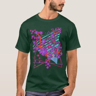 日本桜フラワーVAPORWAVE 80sレトロアートさくらんぼ Tシャツ