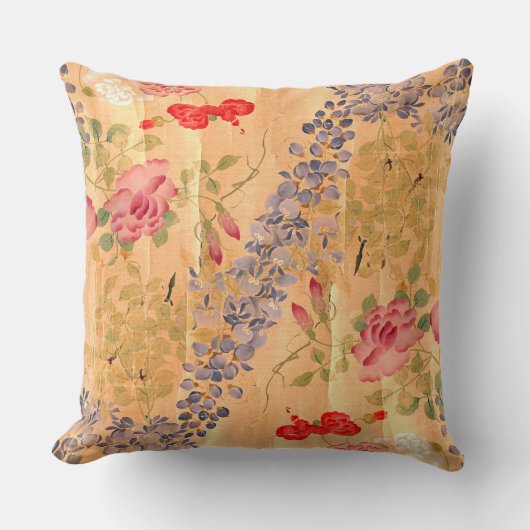日本植物の藤のばら色の花の花柄の枕 クッション (正面)