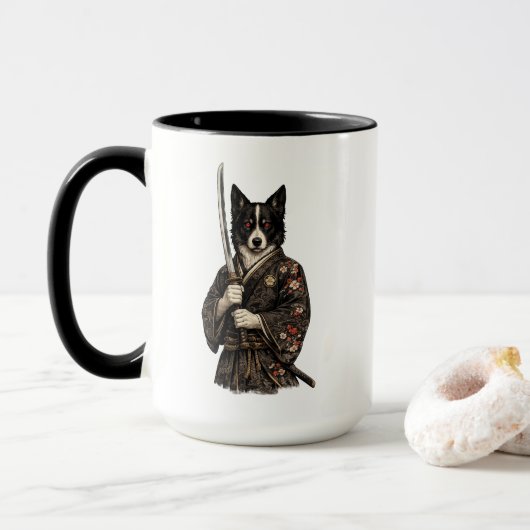 日本武将犬のファンタジーアート コーヒーカップ (ドーナツ付き)
