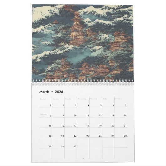 日本油彩風景 カレンダー (3月 2026)