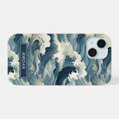 日本波紋パターン モノグラム iPhone 15ケース (裏面横)