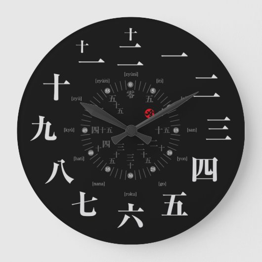 日本漢字スタイル(黒顔) ラージ壁時計 (正面)