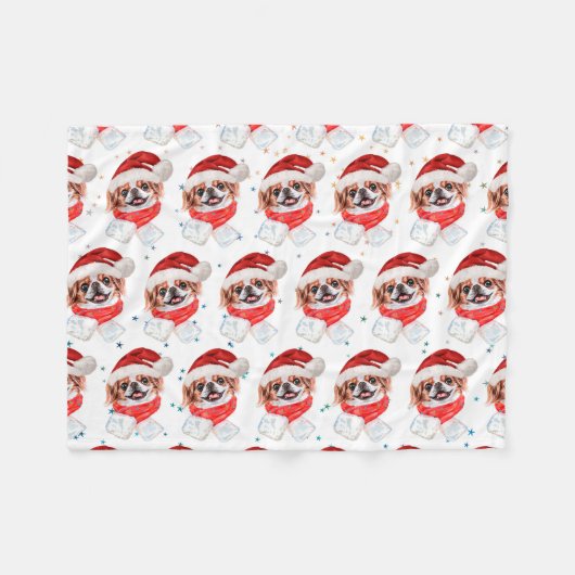 日本狆のクリスマススター フリースブランケット (正面(横))