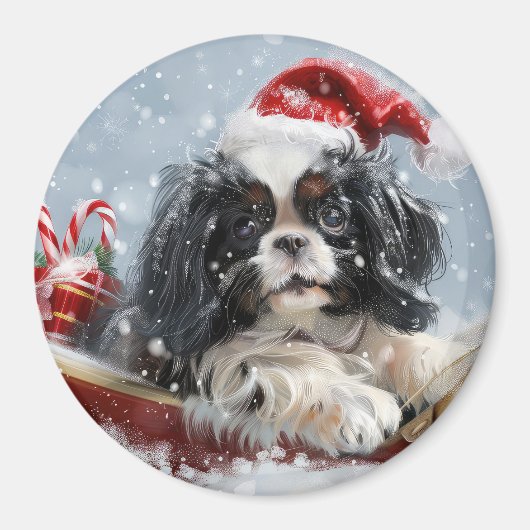 日本狆のクリスマスフェスティブ マグネット (正面)