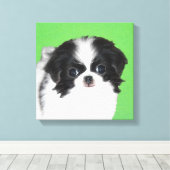 日本狆の子犬の絵 - オリジナル犬アート キャンバスプリント (インサイチュ (ウッドフロア))