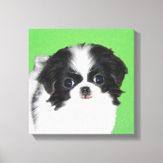 日本狆の子犬の絵 - オリジナル犬アート キャンバスプリント (正面)