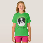 日本狆の子犬の絵 - オリジナル犬アート Tシャツ (正面フル)
