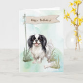 日本狆の誕生日サイン カード (黄色い花)