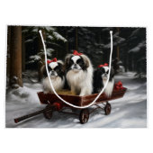 日本狆の雪のそり クリスマスの飾り付け ラージペーパーバッグ (裏面)
