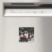 日本狆の雪景色そり クリスマス装飾 マグネット (インサイチュ (食洗機))