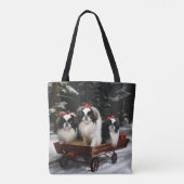日本狆の雪景色のソリ クリスマスの飾り トートバッグ (裏面)