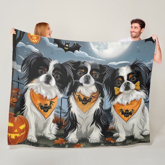 日本狆ハロウィーンおばけ フリースブランケット (インサイチュ)