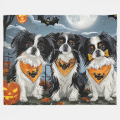 日本狆ハロウィーンおばけ フリースブランケット (正面(横))