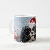日本狆犬のクリスマスフェスティブデザイン コーヒーマグカップ (正面左)
